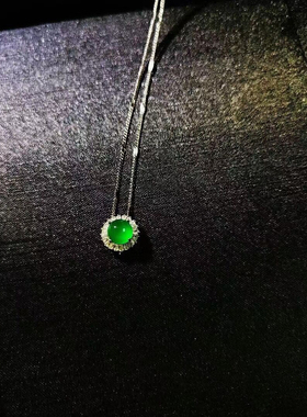 monocle 925镀银镶嵌高冰绿玉髓圆形吊坠 玛瑙玉石锁骨链挂件饰品