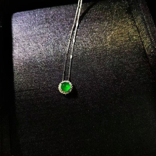 monocle 925镀银镶嵌高冰绿玉髓圆形吊坠 玛瑙玉石锁骨链挂件饰品