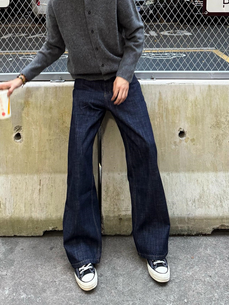 American Basic Style Street Dark Blue Simple Retro Jeans for Men, Straight-Leg Loose Raw Denim Casual Versatile Pants