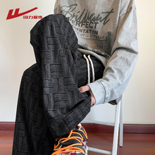 回力加绒加厚格子裤子男士秋冬季宽松直筒运动卫裤男生冬装休闲裤