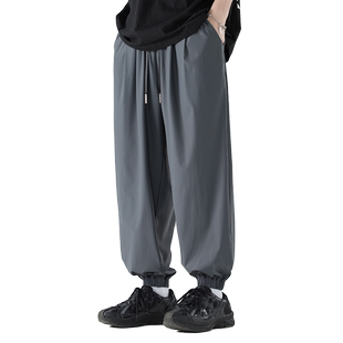 回力冰丝裤子男夏季薄款2025新款潮牌宽松休闲长裤束脚潮流运动裤
