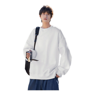 回力白色加绒圆领卫衣男士春秋冬季青少年重磅长袖打底衫男生上衣