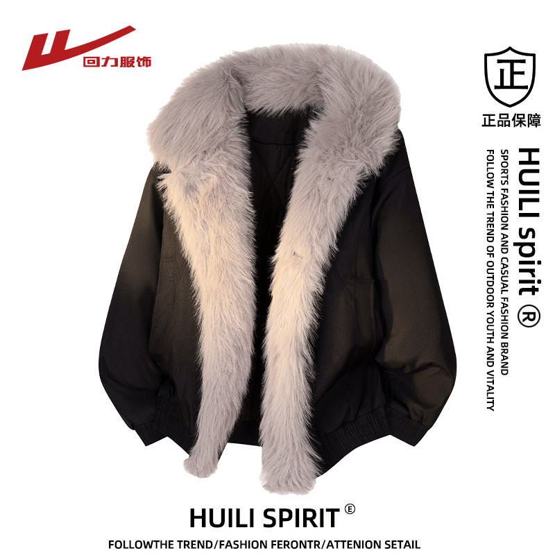 回力毛领座山雕棉衣男冬季2025新款加厚保暖棉服男生工装棉袄外套