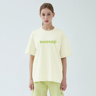短袖 ins正肩 上衣半截袖 WASSUP2023年新款 T恤女宽松纯棉夏季 打底衫