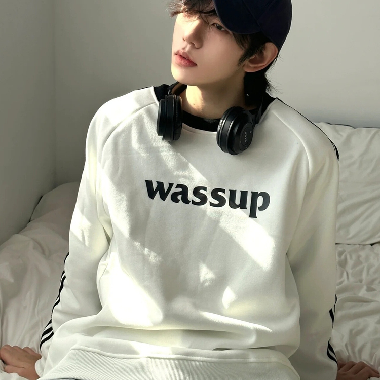 WASSUP潮牌三条杠字母卫衣男女