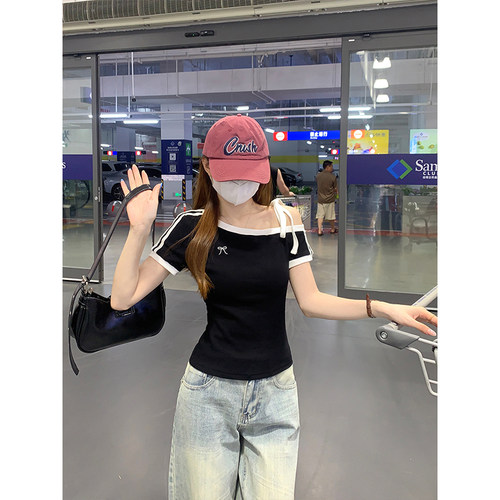 [夏季新款]斜肩绑带绝美小上衣