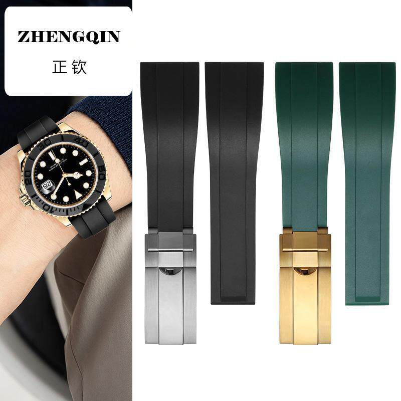 金伯奇适用劳力士黑绿水鬼游艇名仕彩虹迪日志弧形氟硅橡胶表带