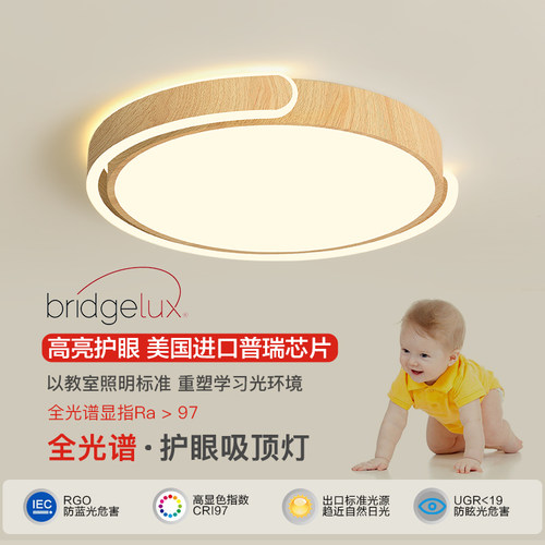 普瑞光源卧室灯现代简约北欧原木纹吸顶灯田园风书房间灯中山灯具