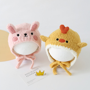 婴儿帽子秋冬季防风保暖珊瑚绒宝宝护耳帽3-12个月男女宝宝毛绒帽