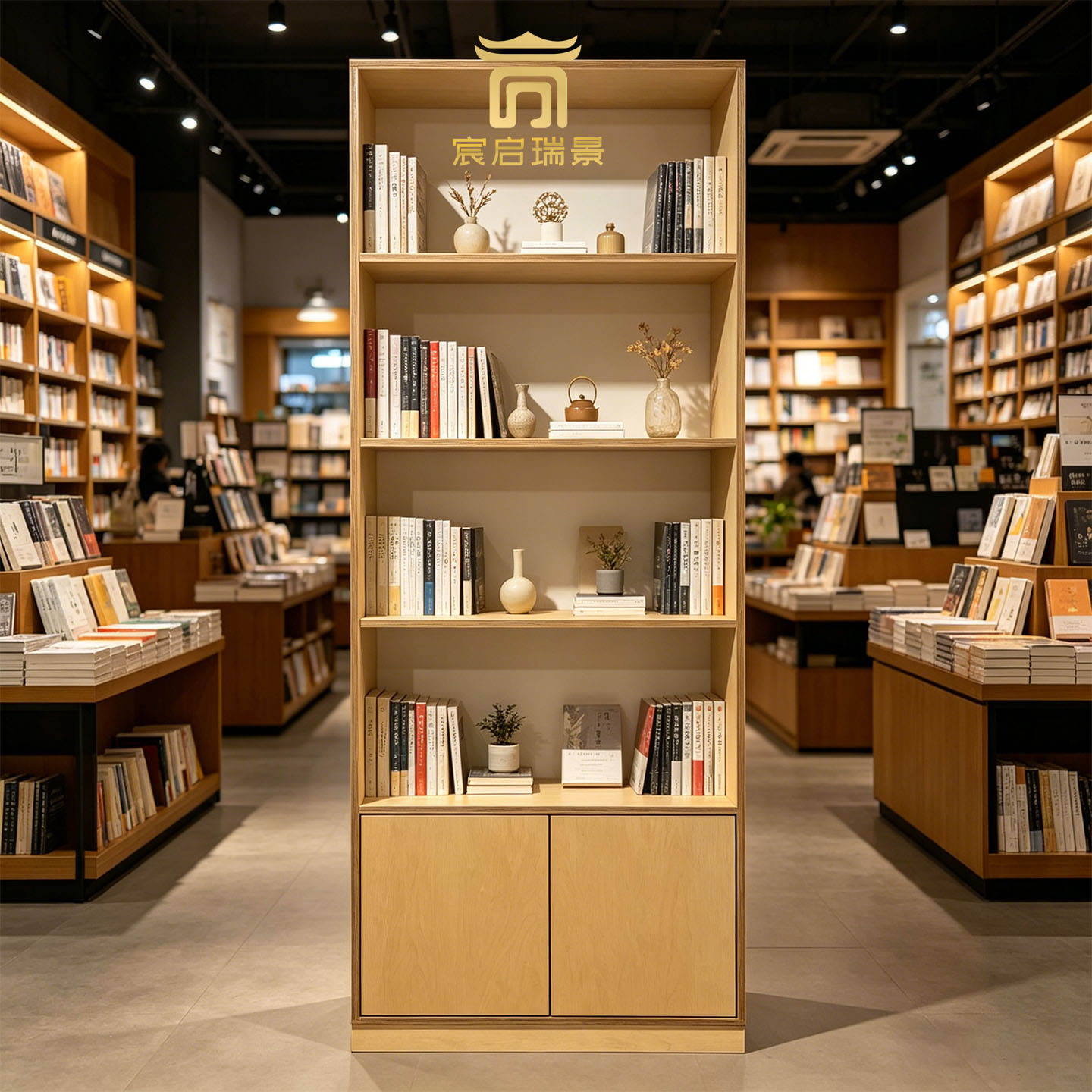简约实木封闭式书柜 书店门店落地展示柜储物收纳书籍陈列货架
