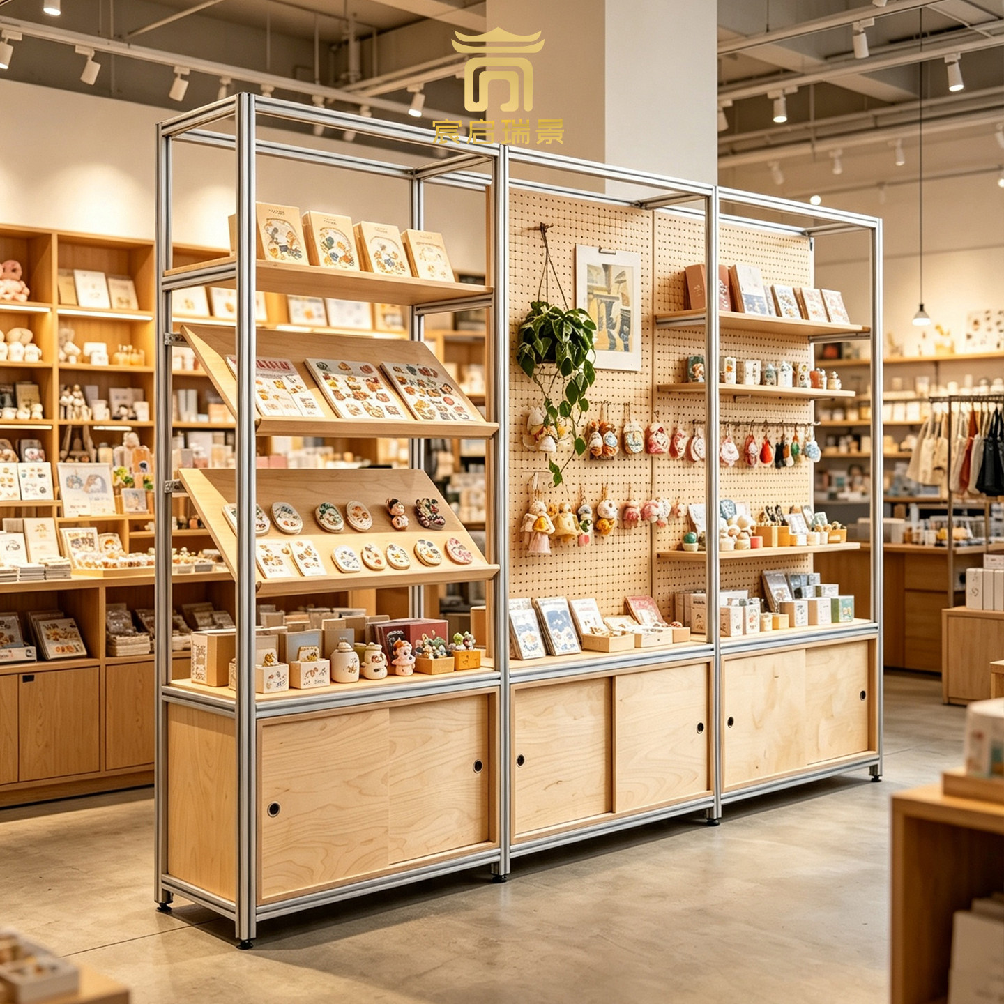 多功能实木海洋板展示柜商店店铺商品陈列架铝型材多层收纳展示架