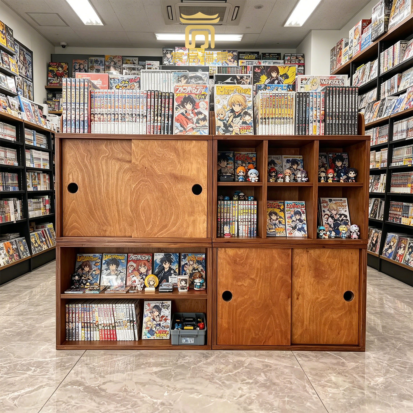 书店动漫实木展示柜漫画卡牌手办盲盒谷子周边实体店落地陈列货架图片