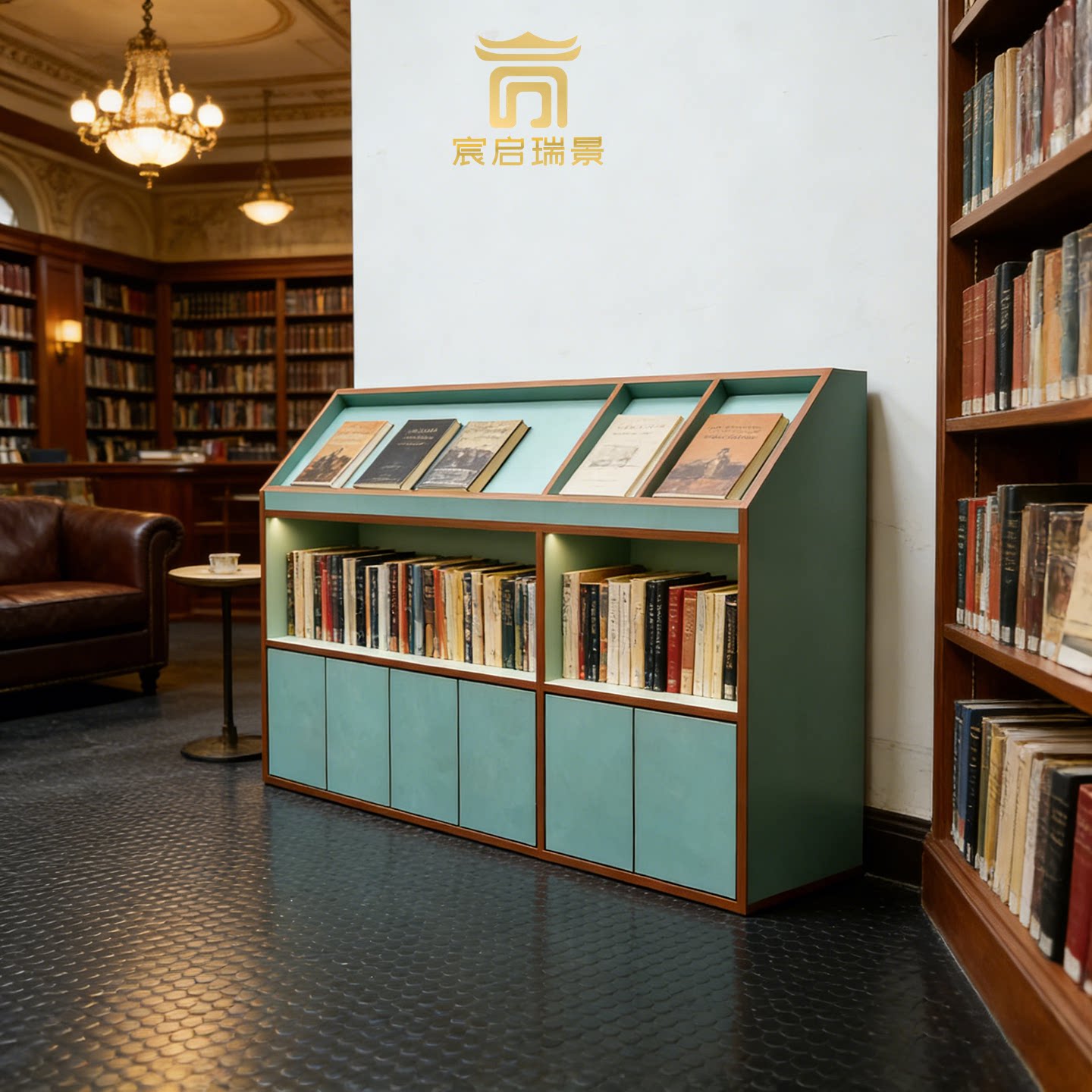 宸启瑞景复古图书馆书架展示柜木质陈列柜大容量收纳置物架多层