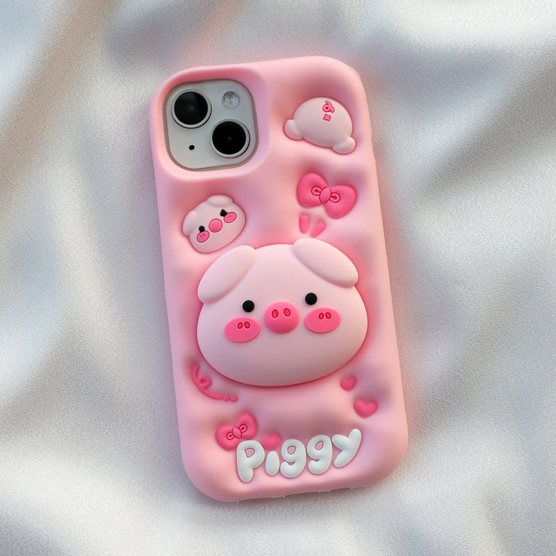 带支架膨胀小猪适用苹果iphone17/16/15手机壳14promax可爱卡通13pro全包保护12加厚防摔11软硅胶套创意新款