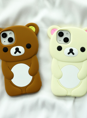 立体卡通熊适用iphone17/16/15promax苹果14/13/12pro手机壳11可爱xsmax全包xr防摔x软7/8plus硅胶套se新款6s