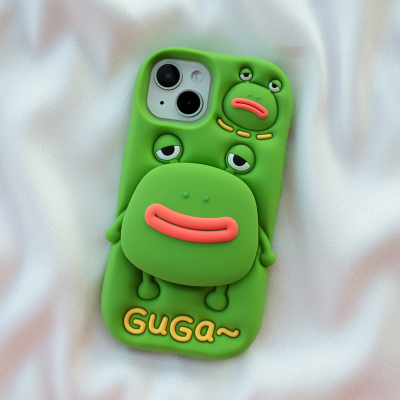苹果香肠嘴搞怪青蛙带支架硅胶套