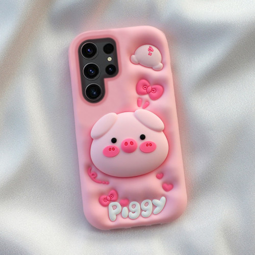 三星系列带支架卡通小猪硅胶套