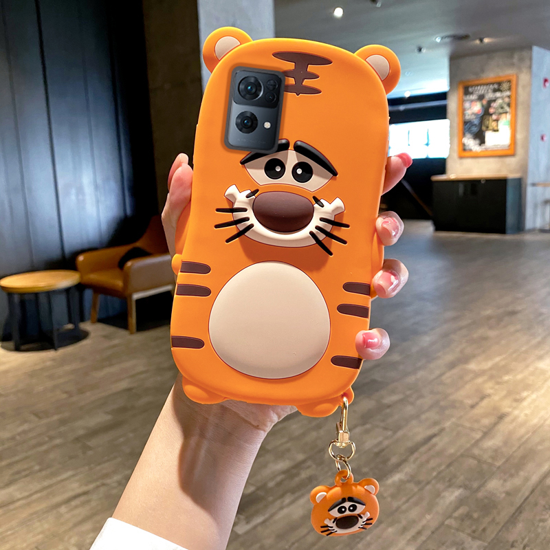 立体老虎opporeno7手机壳reno6可爱5k卡通4se全包3pro保护加厚z防摔2