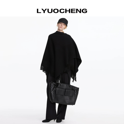 LYUOCHENG 秋冬绵羊毛流苏休闲披肩