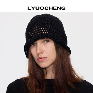 LYUOCHENG 辛芷蕾同款镂空针织铝丝渔夫帽透气高级复古网洞包头帽