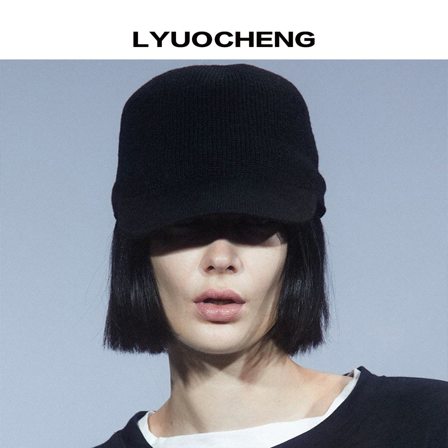 LYUOCHENG【官方正品】赵露思同款闭眼入黑色针织短檐弯檐马术帽
