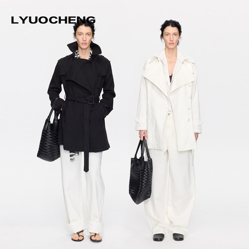 LYUOCHENG绑带复古牛仔风衣外套
