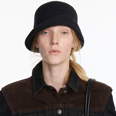 羊毛圆顶复古可翻边宽檐小礼帽