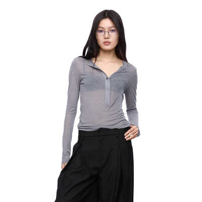 LYUOCHENG赵露思许妍同款早秋休闲三色复古亨利领防晒天丝上衣