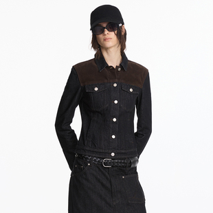 LYUOCHENG 早秋麂皮绒拼接休闲修身长袖原牛外套