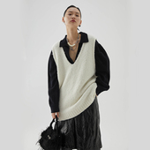 943paradis设计师品牌V领宽松羊毛套头简约无袖 背心女毛衣