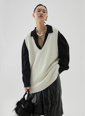 943paradis设计师品牌V领宽松羊毛套头简约无袖背心女毛衣