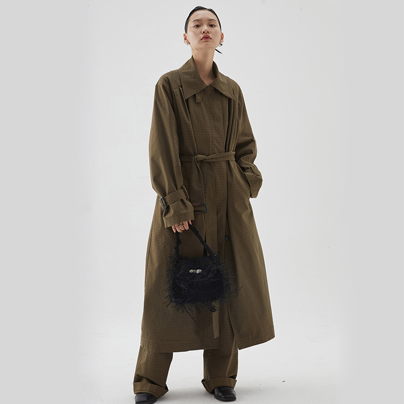 翻领中长款文艺复古调节腰设计款