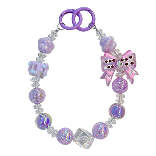 可爱奶油蝴蝶结串珠手机链钥匙扣女精致包包配饰汽车钥匙链小挂件