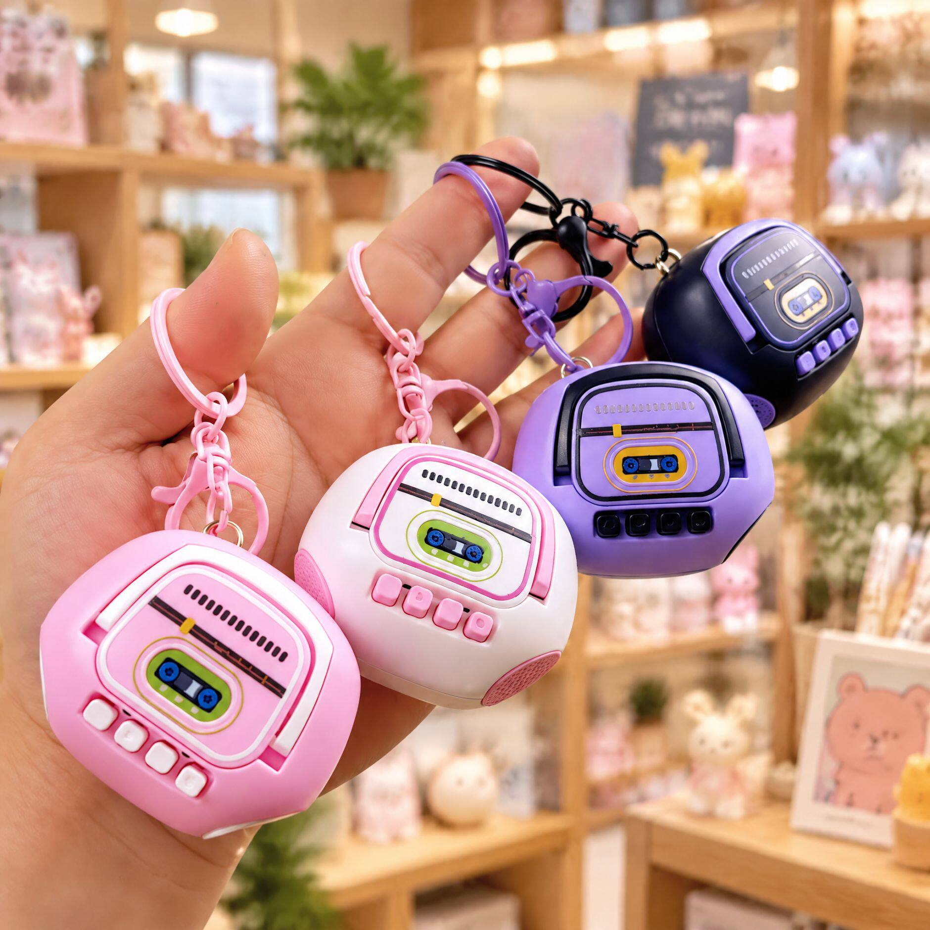 怀旧复古录音机钥匙扣可爱卡通迷你音响发声小玩具学生挂件小礼品