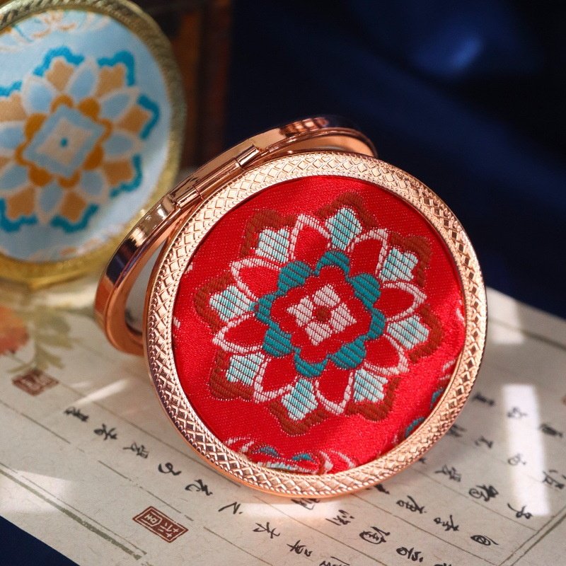 宋锦镜子手工DIY材料包刺绣小化妆镜新中式随身镜团建沙龙活动
