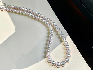 日本akoya天然极光海水珍珠项链正圆樱花粉花珠高品一对一GRC证书