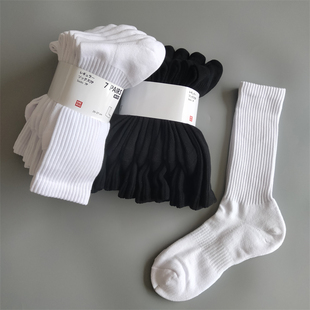 中高筒袜子纯棉吸汗毛巾底短袜黑白篮球运动长袜 男士 7双组