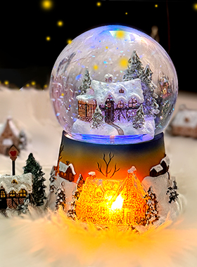 儿童新年礼物创意小礼品下雪水晶球音乐盒八音盒旋转奇妙屋雪景球