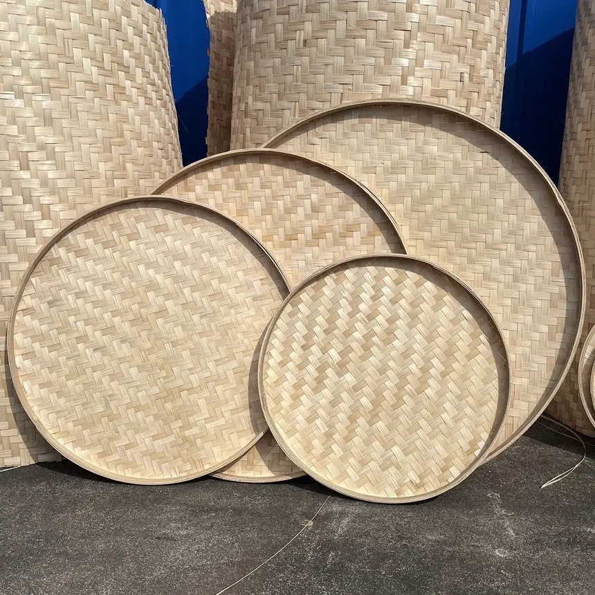 竹编簸箕大号圆形无孔晾晒茶叶筛子装饰幼儿园绘画画舞蹈道具竹匾图片
