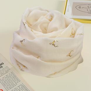 2023新款围巾女棉麻春秋长款韩版百搭薄款冬季披肩围脖丝巾米白色