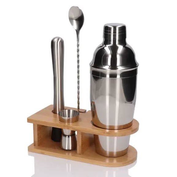 新手入门级不锈钢调酒器套装五件套调酒摇壶雪克壶调酒工具带竹架