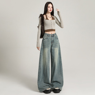 复古A版阔腿牛仔裤女2025秋季新款梨形身材宽松垂感慵懒拖地裤