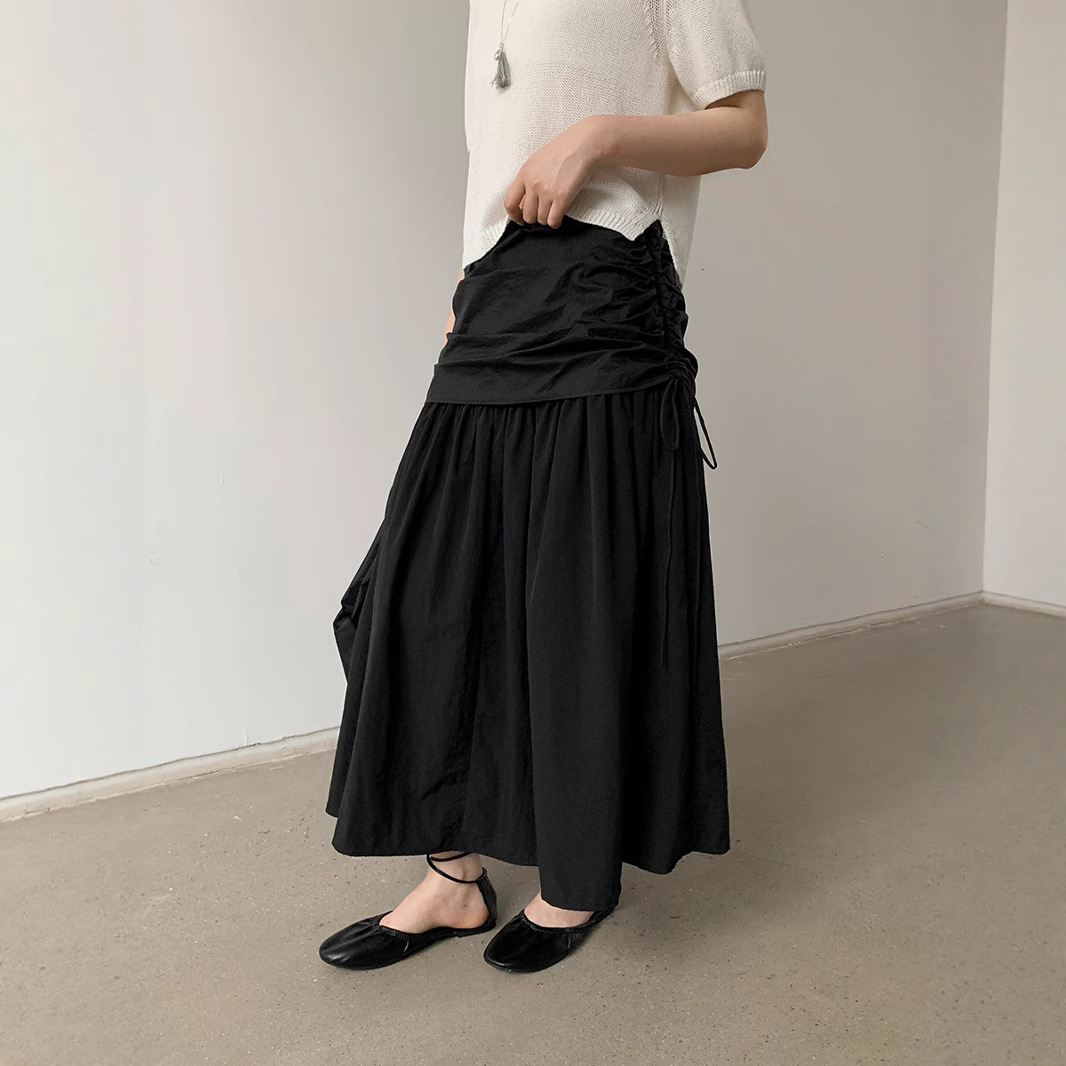 爱与南希十三行2025夏季层次感压褶a字高腰遮胯半身裙女