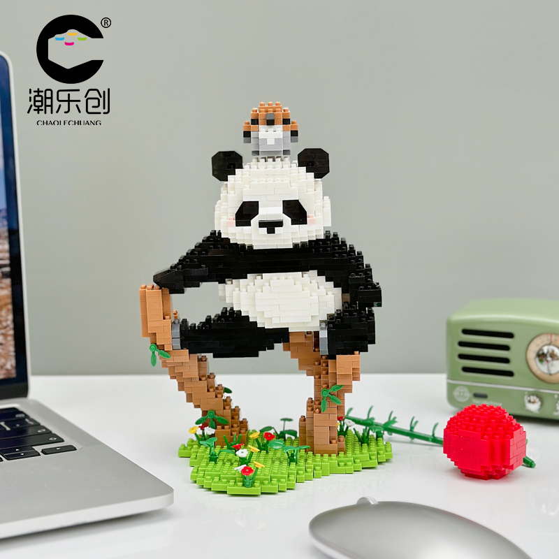 潮乐创原创设计熊猫花花积木