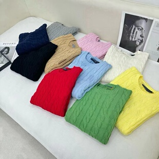 慵懒风~女士复古大麻花圆领宽松休闲针织衫纯棉男士毛衣