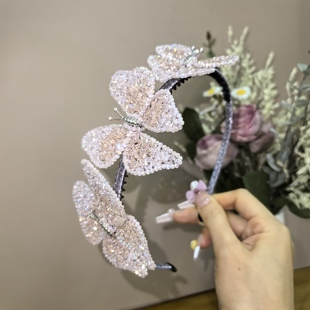 款 莫奈粉蝴蝶高定水晶系列发箍设计气质高级感日常百搭时尚 经典