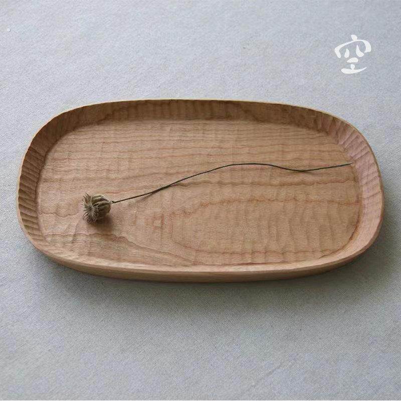 日式手作黑胡桃木樱桃木实木整木纯手工雕刻茶盘托盘家用餐盘