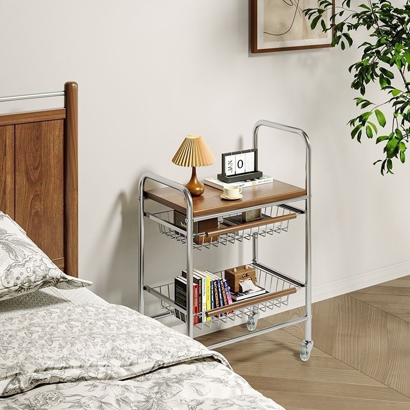 中古小推车沙发边几客厅置物架零食移动家用落地收纳床头推拉茶几