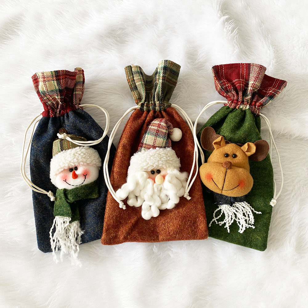 圣诞节格子收纳袋礼物袋红酒袋 儿童糖果袋 老人雪人麋鹿装饰道具