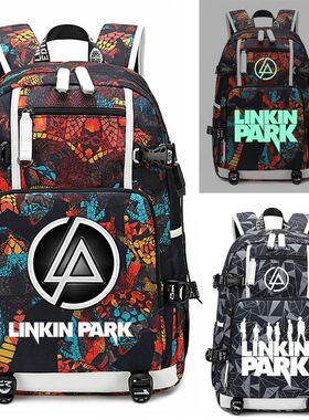2025新款linkin park林肯公园书包男女中学生双肩背包充电电脑旅
